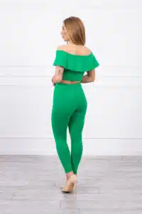 Комплект клин + блузка на къдрици – Зелен – 8885-5