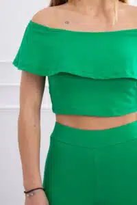 Комплект клин + блузка на къдрици – Зелен – 8885-5