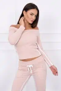 Комплект Блуза + Панталон с двойни ивици – бежово – 8958-1