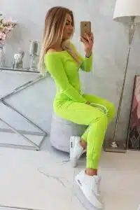Комплект Блуза + Панталон с двойни ивици – Зелен  – 8958-5