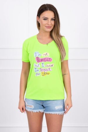 Тениска с надпис – Неоново Зелена – 5406-3