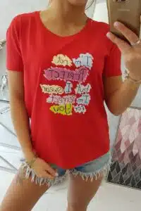 Тениска с надпис – Червена – 5406-6