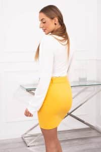 Пола с колан – Панделка на талията – Горчица – 28984-5