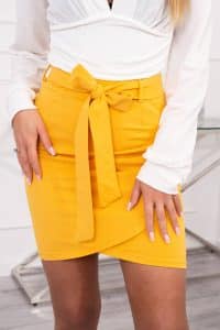 Пола с колан – Панделка на талията – Горчица – 28984-5