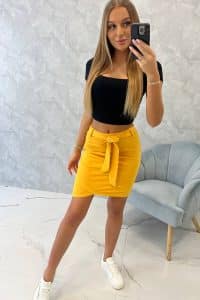 Пола с колан – Панделка на талията – Горчица – 28984-5