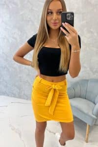Пола с колан – Панделка на талията – Горчица – 28984-5