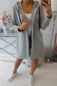 Пелерина с връзка на кръста и качулка – Сива – 8998