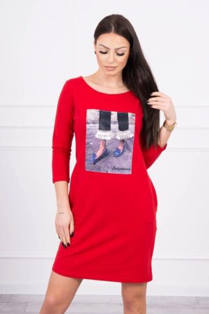 Графична 3D рокля с дантела – Червена – 66835-1