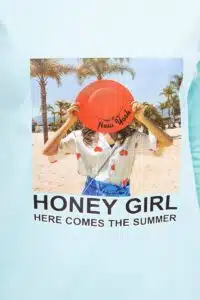 Рокля с принт – Надпис Honey girl – Мента – 66859
