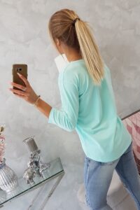 Блуза с 3D графика на птица – Мента – 66798-1