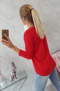 Блуза с 3D графика на птица – Червена – 66798-4