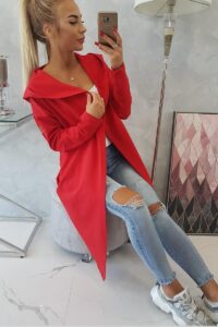 Дълго Палто С Качулка И Джобове – Червено – 9077-1