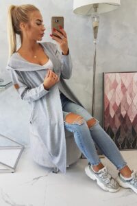 Дълго Палто С Качулка И Джобове – Сив – 9077-3