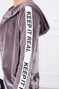 Велурен суитшърт с качулка – Сив – 9101-5