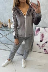 Велурен суитшърт с качулка – Сив – 9101-5