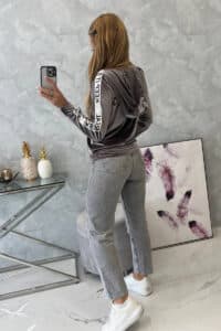 Велурен суитшърт с качулка – Сив – 9101-5