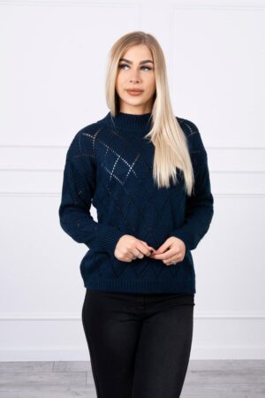 Пуловер с ромбовидна шарка – Тъмносиньо – 2020-18-2