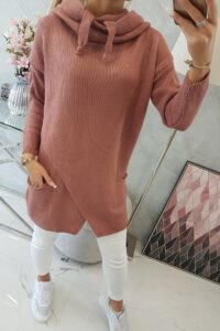 Пуловер с качулка и джобове – Тъмнорозов – 2019-6-9