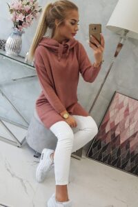 Пуловер с качулка и джобове – Тъмнорозов – 2019-6-9