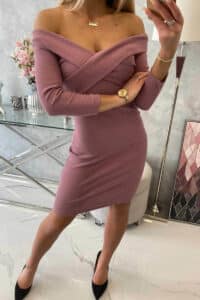Къса Рокля С V-Образно Деколте – Тъмнорозов – 9232-6