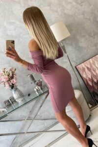 Къса Рокля С V-Образно Деколте – Тъмнорозов – 9232-6