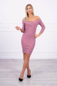 Къса Рокля С V-Образно Деколте – Тъмнорозов – 9232-6