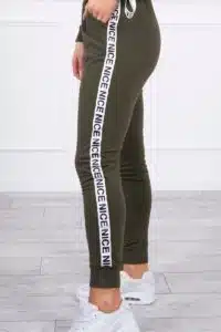 Комплект от суитшърт + панталон с декоративна лента – Хаки – 9240-8