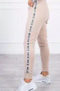 Комплект от суитшърт + панталон с декоративна лента – Бежов – 9240-1