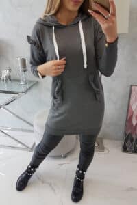 Рокля Суитшърт С Декоративни Елементи И Качулка – Грагит – 9322-5