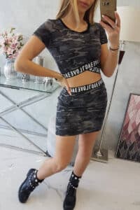 Комплект от блуза + пола LOVE – Графит + Черен – 9093-4