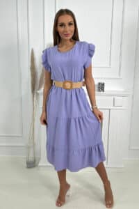 Италианска Рокля С Колан – Светлолилаво– 5997-6