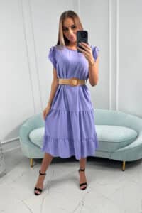 Италианска Рокля С Колан – Светлолилаво– 5997-6