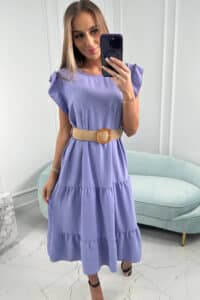Италианска Рокля С Колан – Светлолилаво– 5997-6