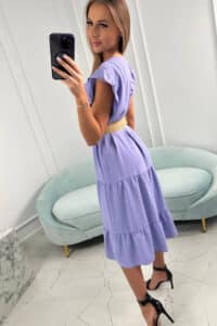 Италианска Рокля С Колан – Светлолилаво– 5997-6