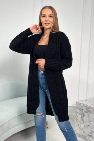 Кариран плетен пуловер- Черен – SW1-3