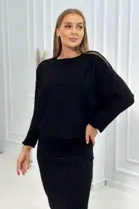 Комплект пуловер блуза + Рокля в черно – SW2-2