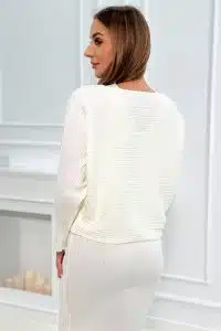 Комплект пуловер блуза + рокля в цвят екрю – SW2