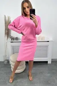 Комплект пуловер блуза + Рокля в светло розово – SW2-5