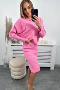 Комплект пуловер блуза + Рокля в светло розово – SW2-5