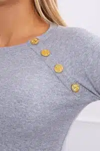 Блуза с дълъг ръкав и декоративни копчета – Сива – 5197-3