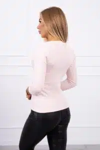 Блуза с дълъг ръкав и декоративни копчета – Прахово розово – 5197-5