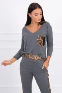 Комплект от блуза + панталон – Графит с леопардов кант – 0068-1