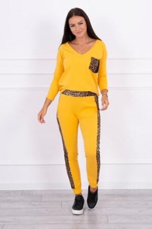 Комплект от блуза + панталон – Горчица с леопардов кант – 0068-4