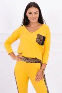 Комплект от блуза + панталон – Горчица с леопардов кант – 0068-4