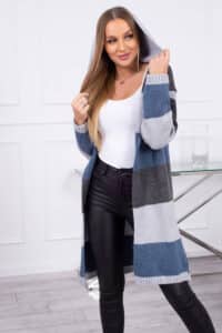 Дълга Жилетка С Качулка – Трицветна – Графит – 2019-25-1
