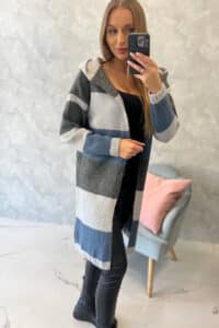 Дълга Жилетка С Качулка – Трицветна – Графит – 2019-25-1