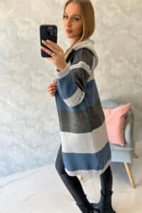 Дълга Жилетка С Качулка – Трицветна – Графит – 2019-25-1