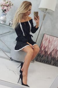 Рокля С Отворени Рамене И Дантела – Черно – 66046-6
