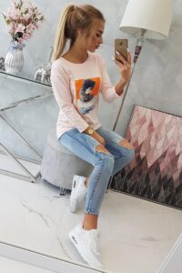 Блуза с 3D графики и дантела – Прахово розово – 66799-1