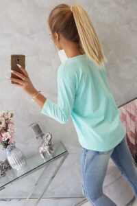 Блуза с 3D графика на котка с очила – Мента – 66805-1